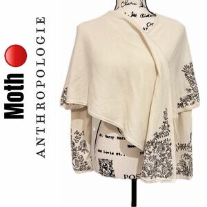 Anthropologie Moth Wrap Cardigan Embroidered Sz XS Wool Blend Quiet Luxury